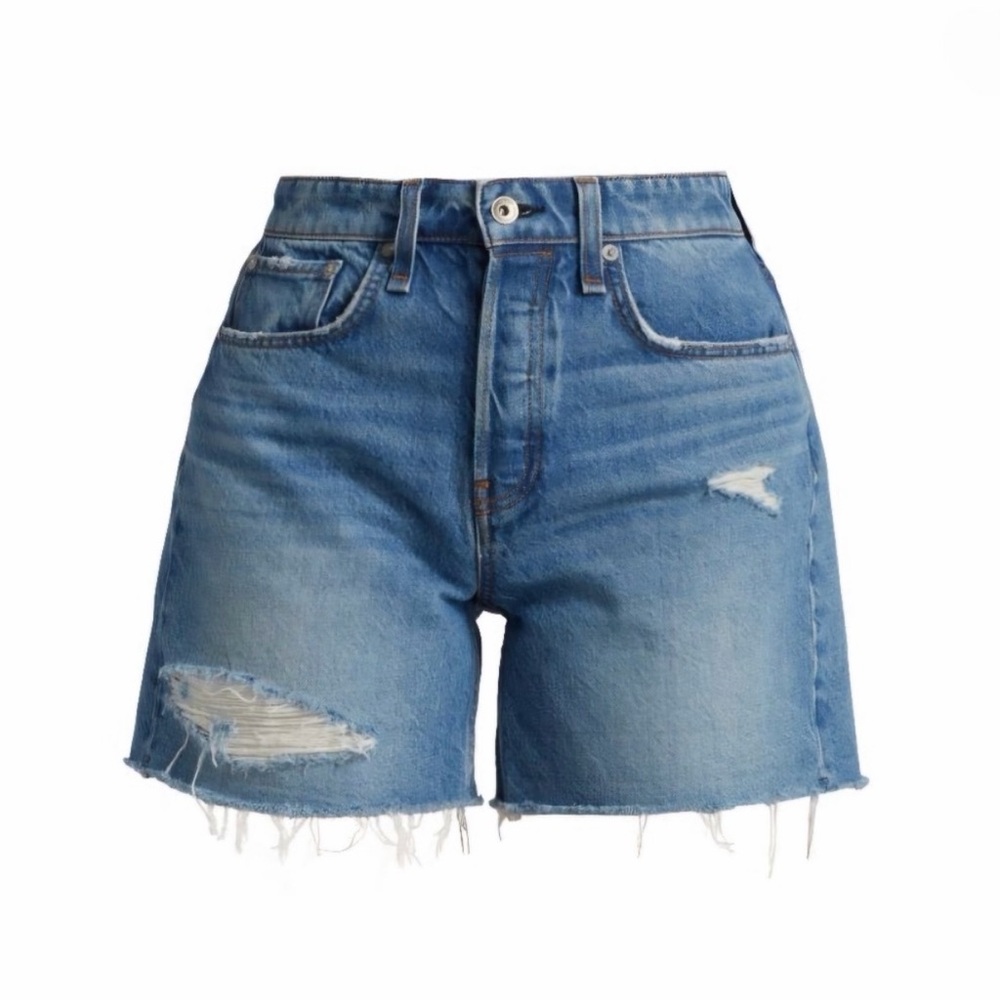 New $195 Rag & Bone Rosa Mid Rise Short Medium Wash Distressed Classic 27